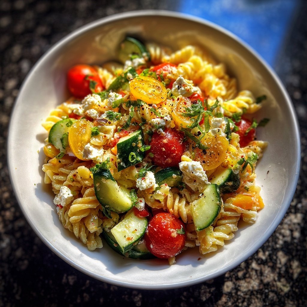 Mediterraner Nudelsalat Mit Feta