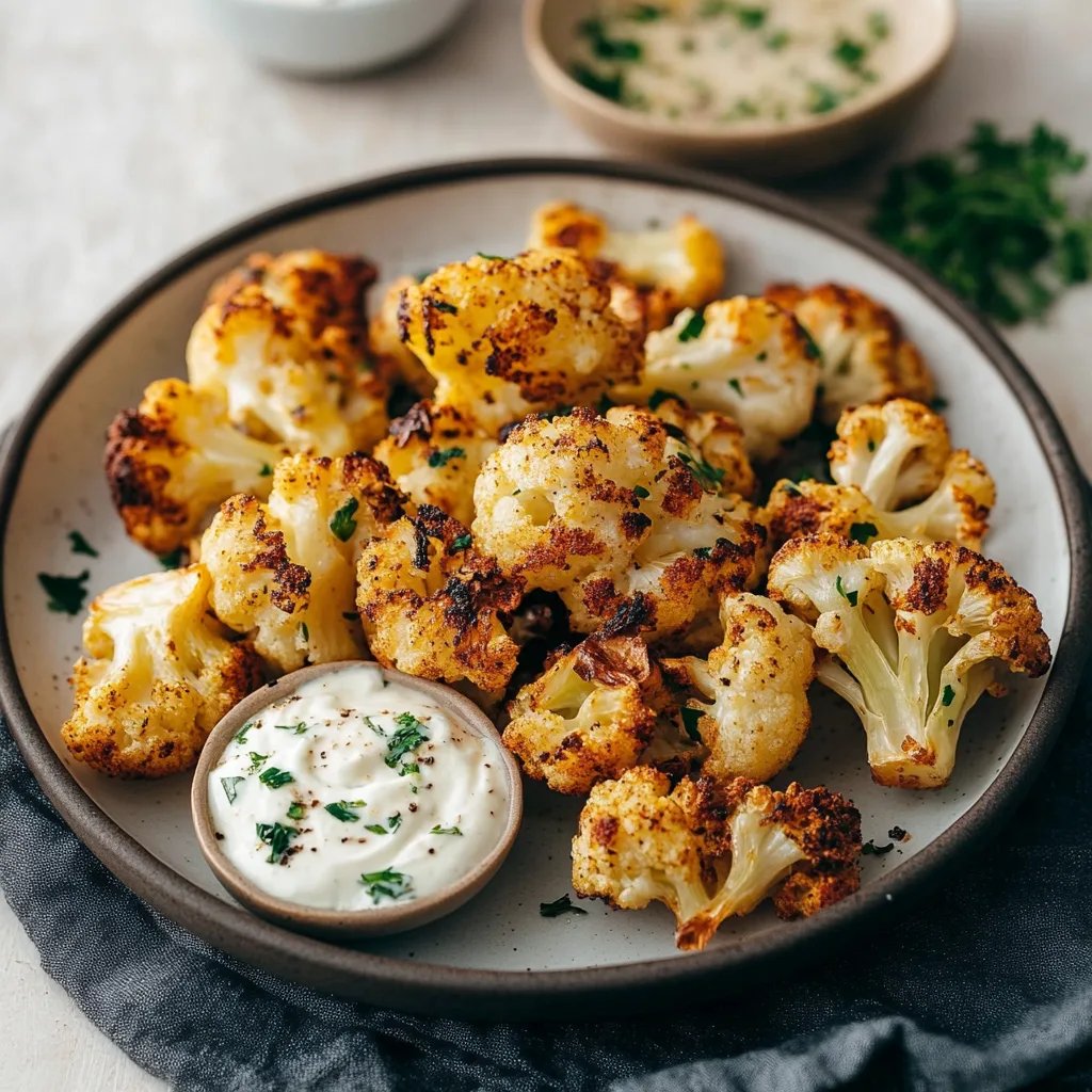 Knuspriger Blumenkohl aus dem Airfryer mit Kräuterquark-Dip