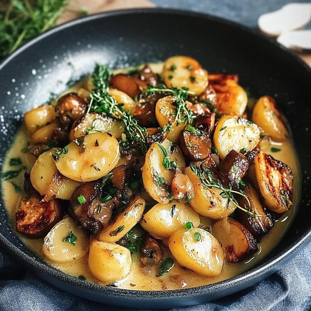 Kartoffel-Pilz-Pfanne mit grünen Bohnen