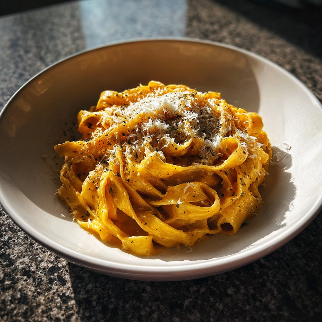 Romantische Pasta mit Sahnesauce und Parmesan
