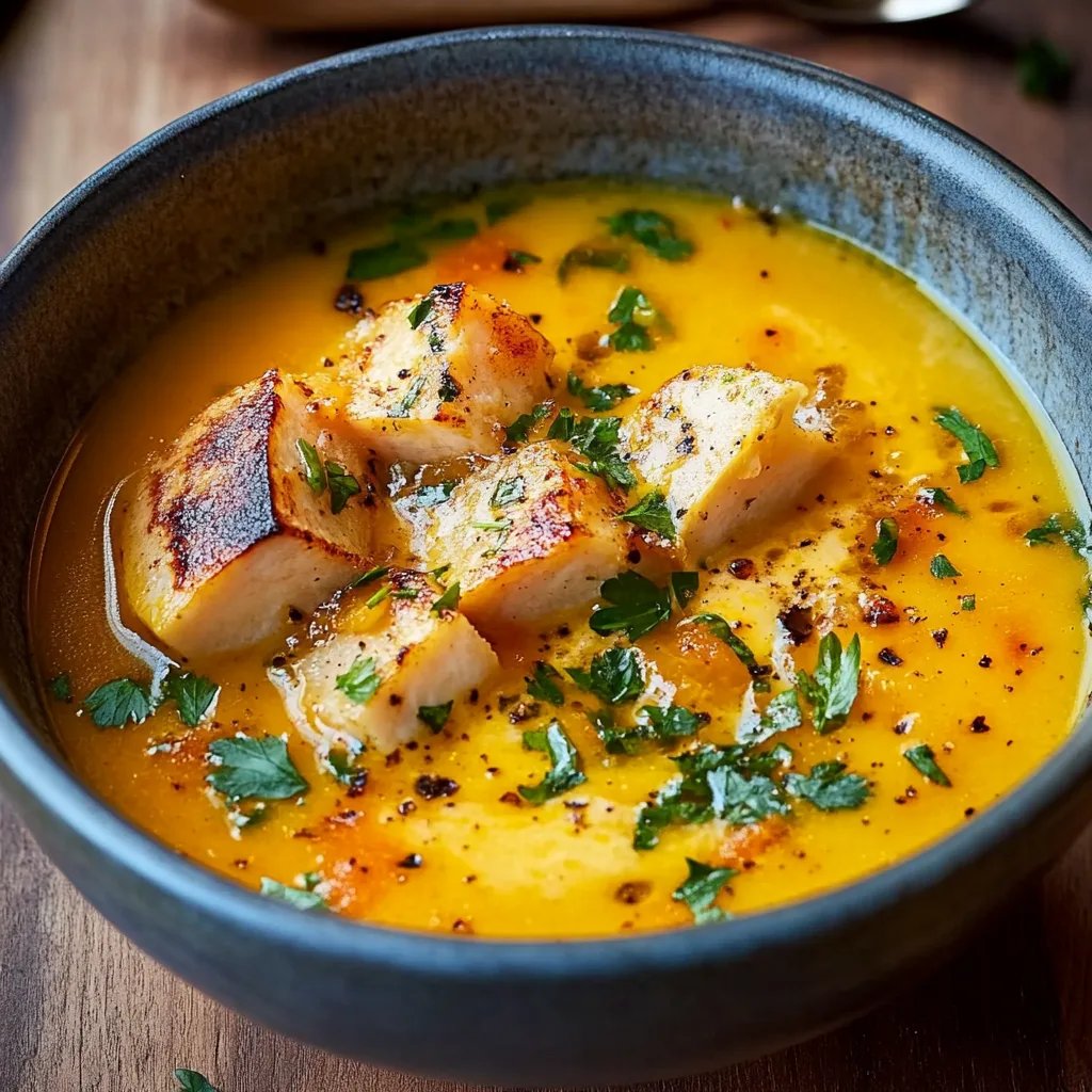 Süßkartoffel-Orangen-Suppe mit Chili-Garnelen