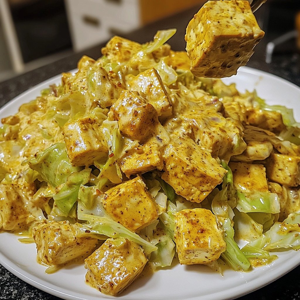Veganer Sahne-Wirsing mit würzigem Tofu